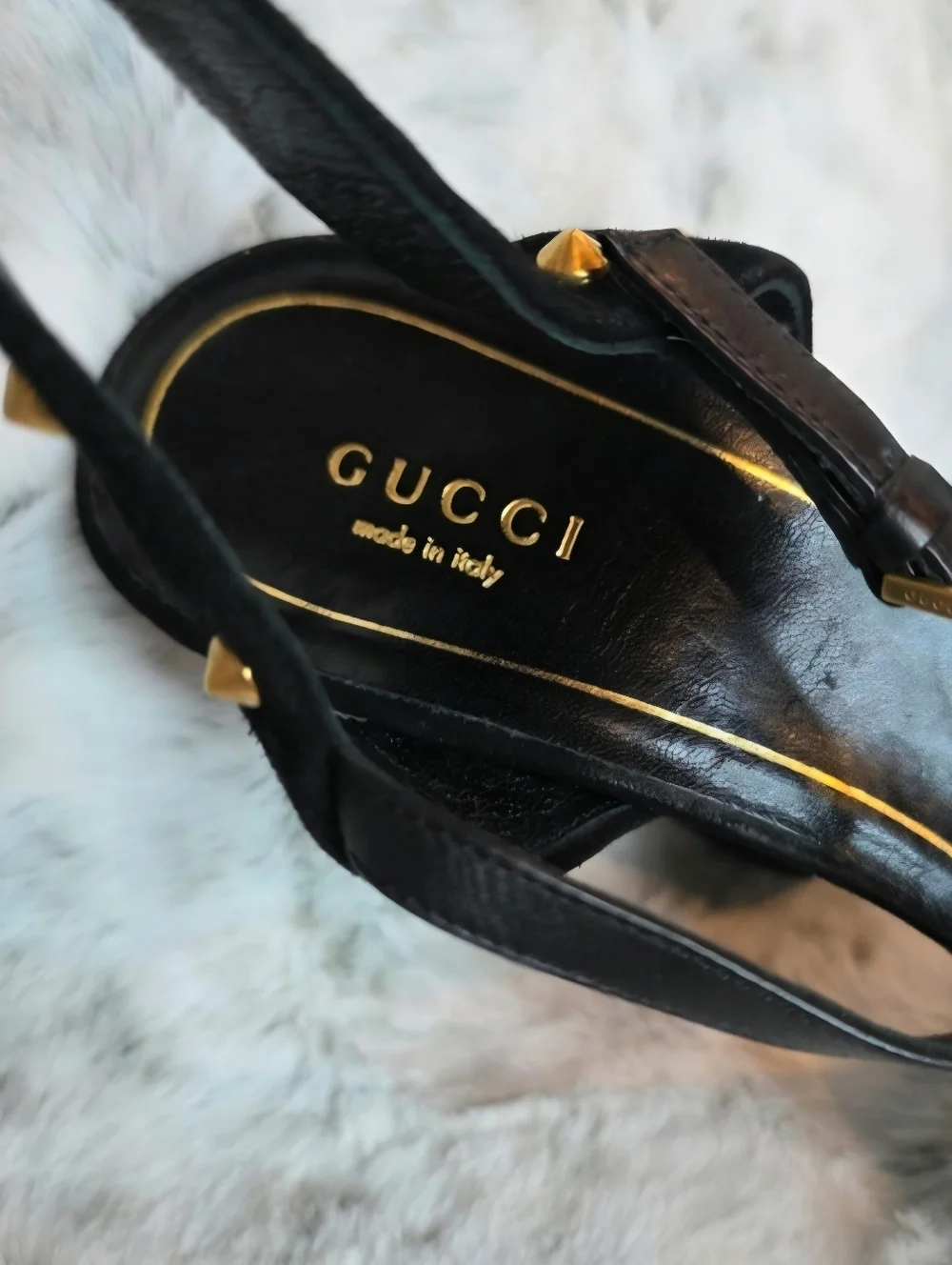 Elegant Gucci Black Leather and Gold Studded Women's Heels